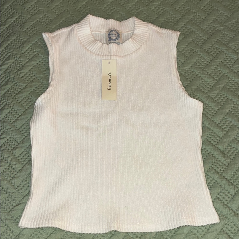Francesca's Collections Cream Ribbed Tank Top